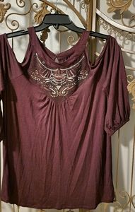 Maurices Marron Cold Shoulder Blouse